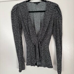 BANANA REPUBLIC Black and White Print Wrap Blouse